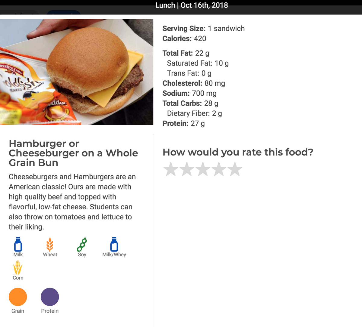 Manatee’s elementary students had the option to pick a cheeseburger or hamburger for lunch on Tuesday. Other options included pasta and salad.