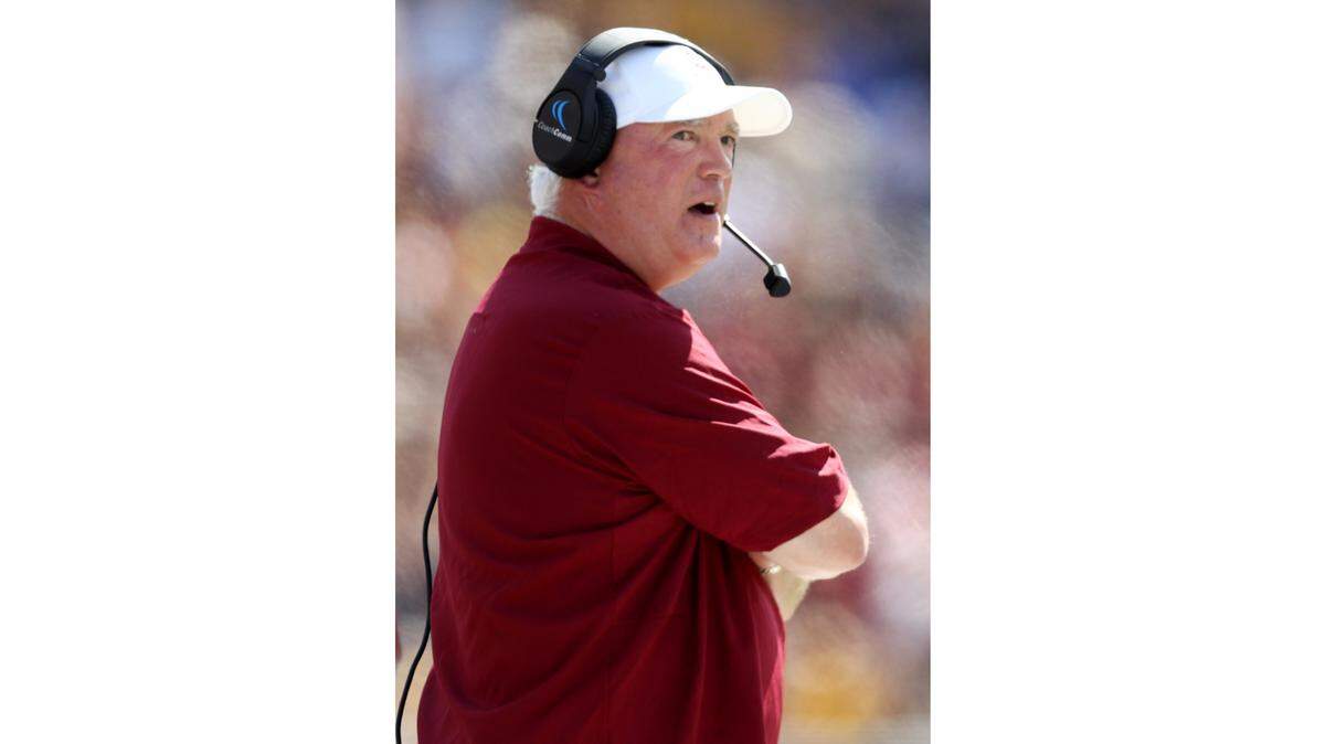 Head coach Mark Whipple of the Massachusetts Minutemen looks on during the game against the Boston College Eagles at Alumni Stadium on September 1, 2018 in Chestnut Hill, Massachusetts.