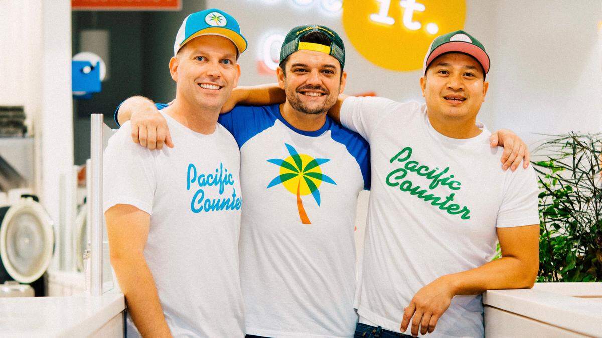 Pacific Counter’s partners (from left) Tanner Loebel, Eric Bialik and Chitthasack Noythanongsay, also known as Chef Tock, opened their restaurant at Lakewood Ranch three weeks ago and have been busy serving poke bowls and sushi burritos ever since.
