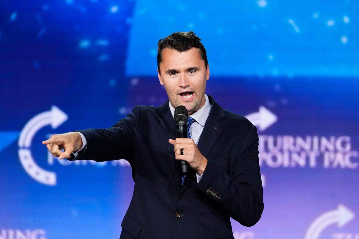 Conservative activist Charlie Kirk speaks during a campaign rally for Republican vice presidential nominee Sen. JD Vance (R-Ohio) at Generation Church Mesa Campus on Sept. 4, 2024.