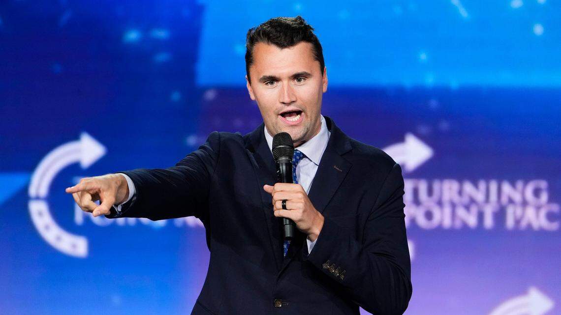 Conservative activist Charlie Kirk speaks during a campaign rally for Republican vice presidential nominee Sen. JD Vance (R-Ohio) at Generation Church Mesa Campus on Sept. 4, 2024.