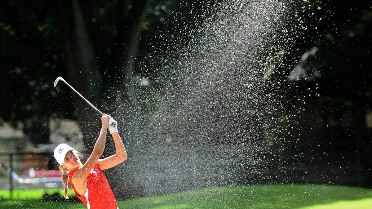 Manatee High golfer Gabrielle Tomeo hits out of a sand trap during the 22nd annual Donald Ross Memorial Invitational golf tournament Monday at Sara Bay County Club. 
 GRANT JEFFERIES/Bradenton Herald