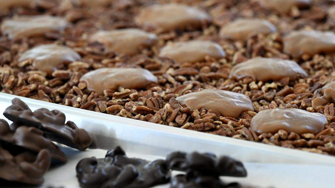 Pecan turtles at the Chocolate Emporium at 216C Pine Avenue, Anna Maria, on August 6, 2025.
