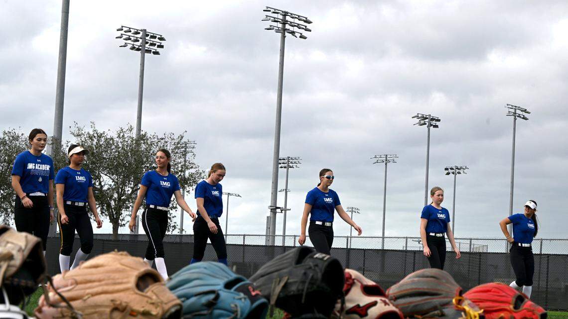 Softball recruits train at IMG’s new softball facilities on Softball Prospect Day.