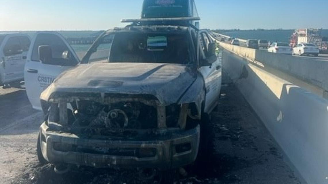 27-year-old man from Bradenton escapes after truck catches fire on Skyway Bridge, FHP says