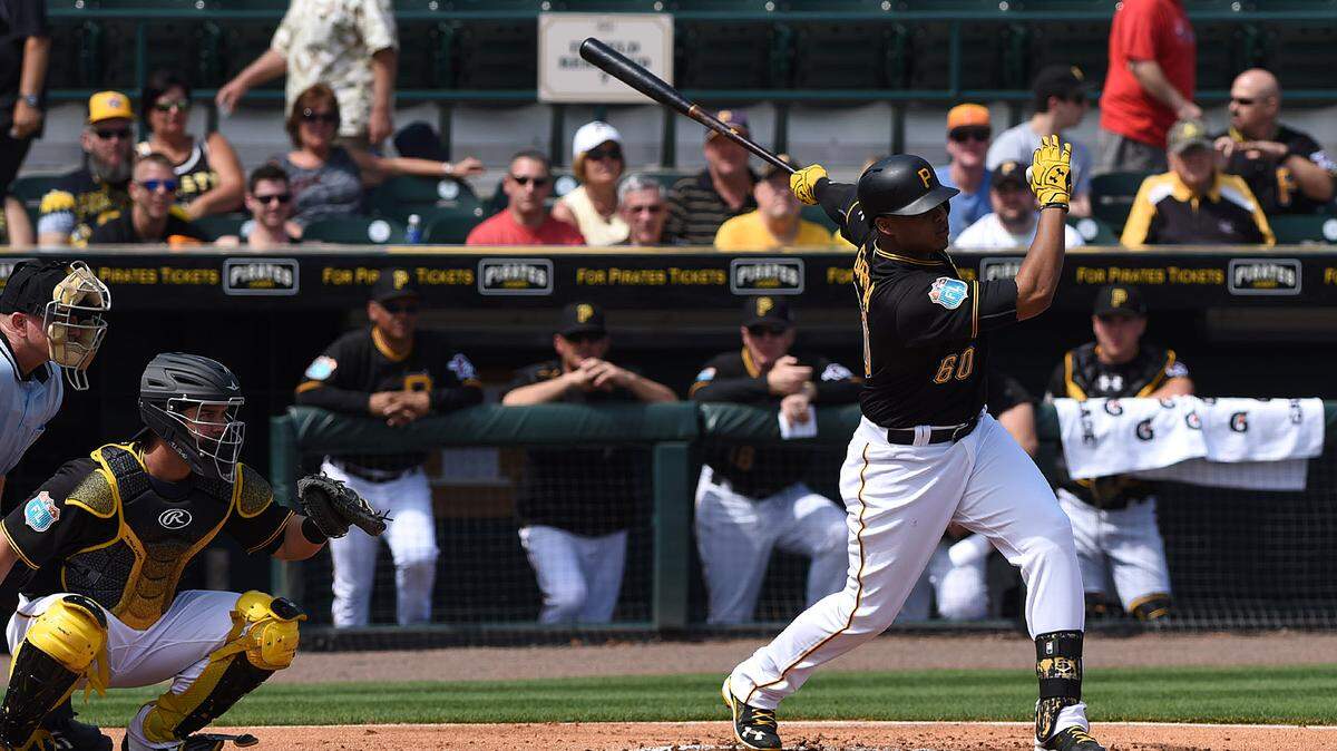 Willy Garcia at bat during the Pirates black and gold game at McKechnie Field Monday.TIFFANY TOMPKINS/Bradenton Herald