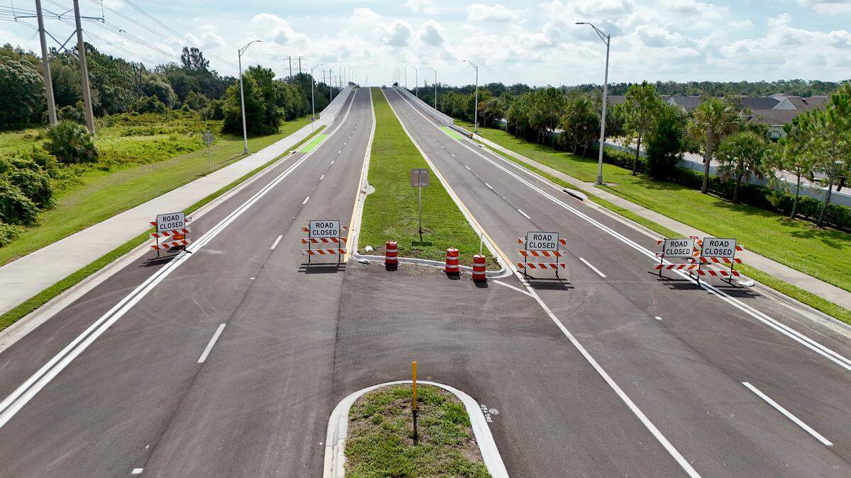 The final 2-mile segment of the 44th Avenue East extension will open to traffic on Saturday, Aug. 9, 2025. The 44th Avenue overpass over Interstate 75 is pictured in this Aug. 1, 2025, photo.