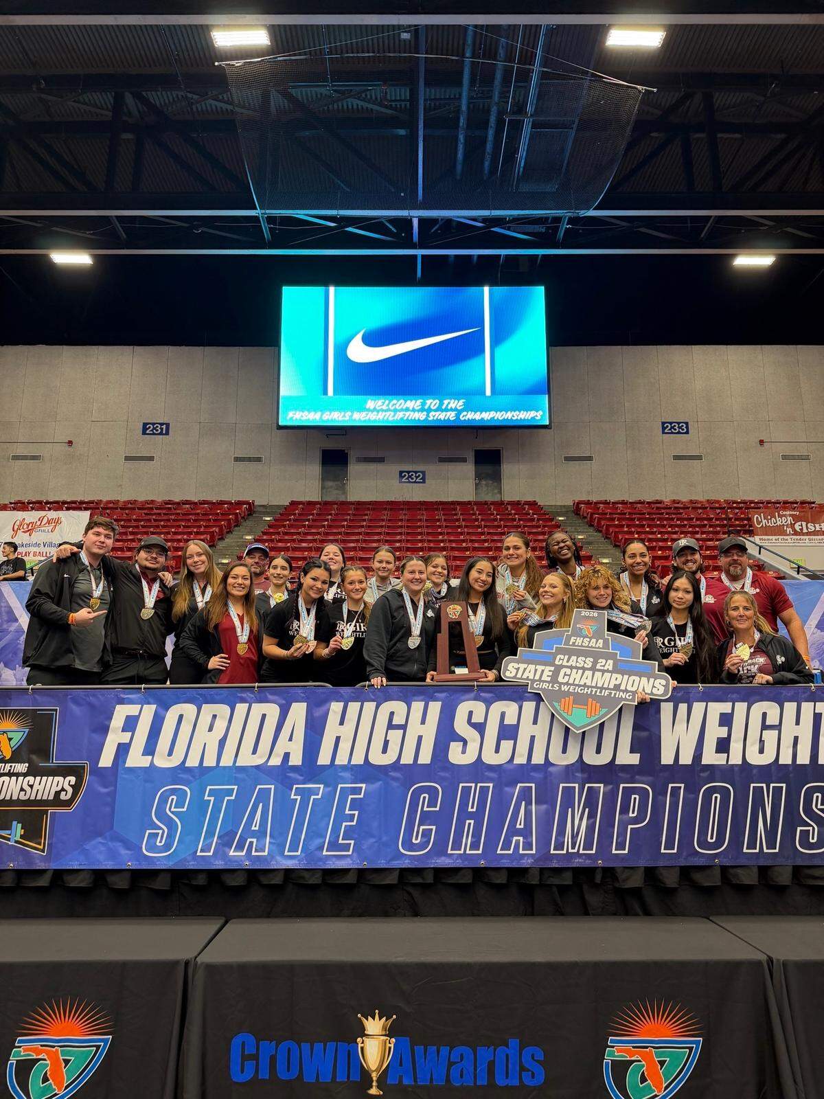 The Braden River High School girls’ weightlifting team are the class 2A state champions.