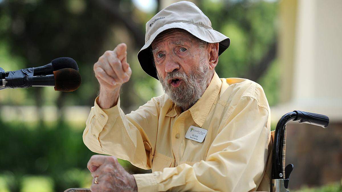 7/12/2015--Ed Dick addresses a crowd at the dedication of the third foster family home by the Guardian Angels and Florida Baptist Children’s Homes at their Manasota Campus in Palmetto.