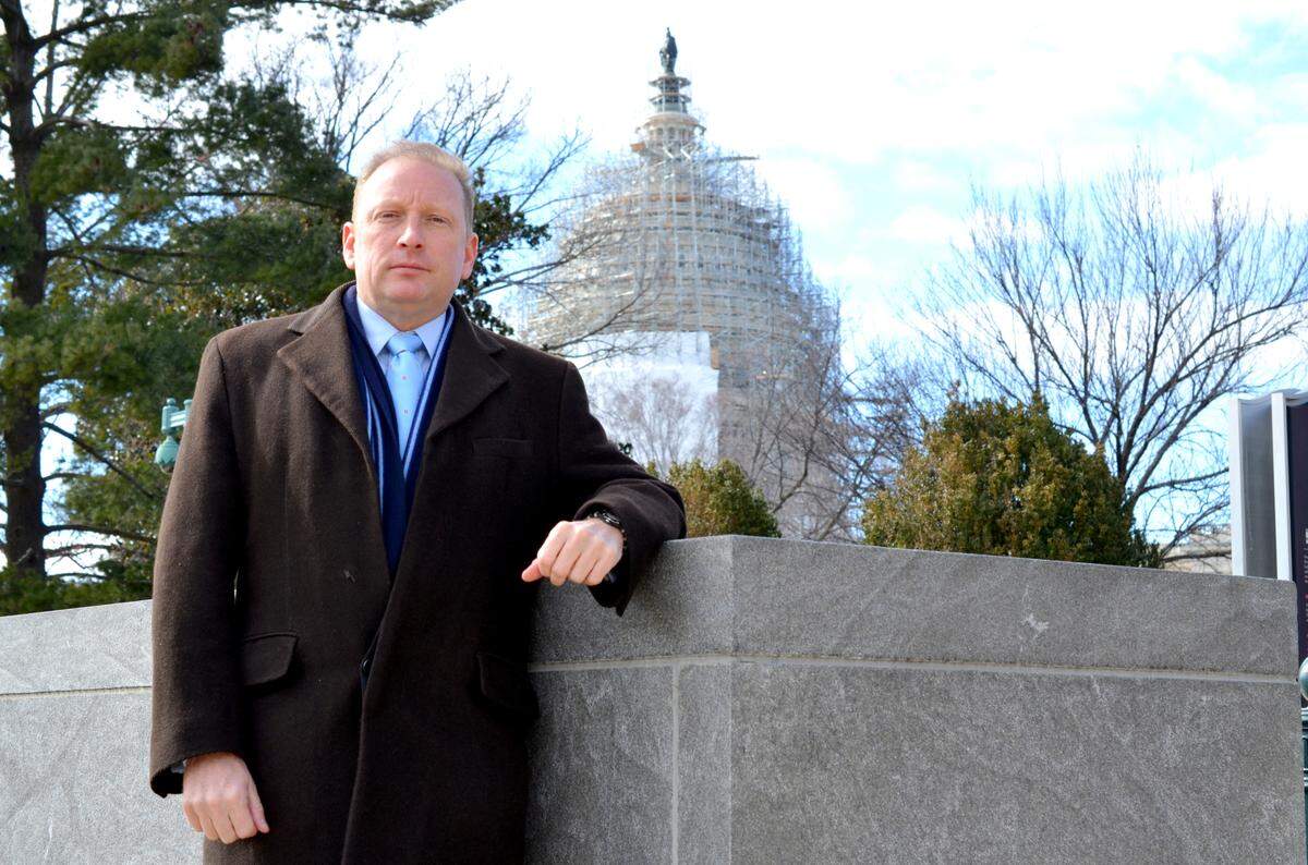 1/31/2015--Anthony Hardie of Bradenton, stands outside the U.S. Capitol. A top official with the Washington-based advocacy organization Veterans for Common Sense, Hardie was in Washington advocating on veterans’ issues.