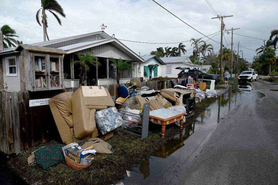 Several homes like this one on 124th Street Court West in the Village of Cortez had their contents destroyed by high water intrusion in the aftermath of Hurricane Helene in Manatee County on Friday, Sept. 27, 2024.