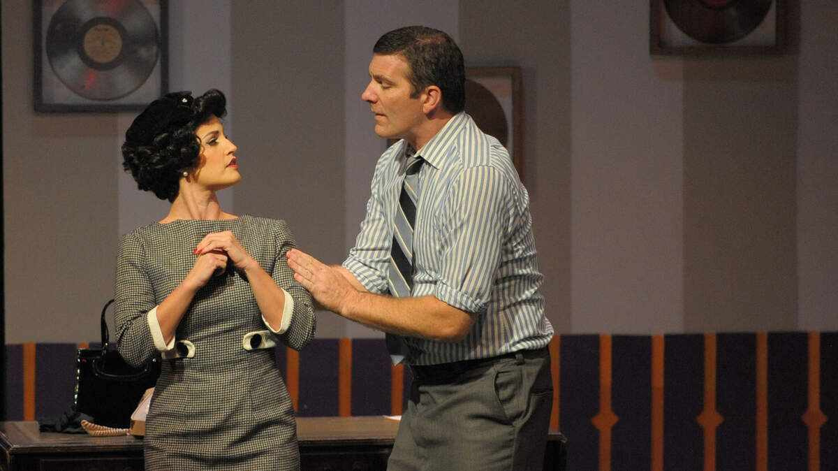 Rosie Alvarez (Lindsay Yarbrough) and Albert Peterson (Michael DeMocko) sing in a scene "Bye Bye Birdie."