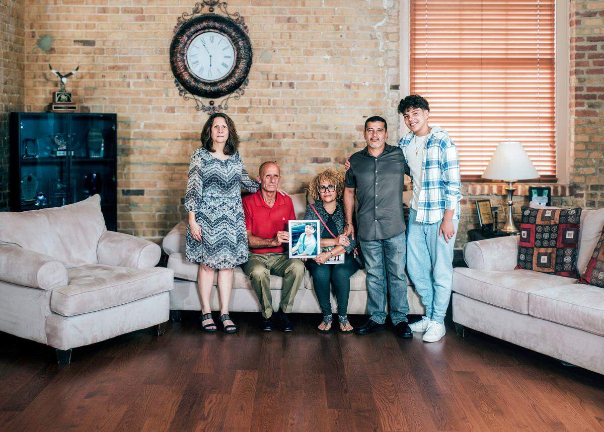 Two families recently met in thankfulness for the donation of 15-year-old Derbin Huertas’ corneas to Bradenton resident Art Durshimer, helping restore his sight. Shown above, from left, are Meg Durshimer, Art Durshimer, Ana Huertas, Derbin Huertas Sr. and Marcos Huertas.