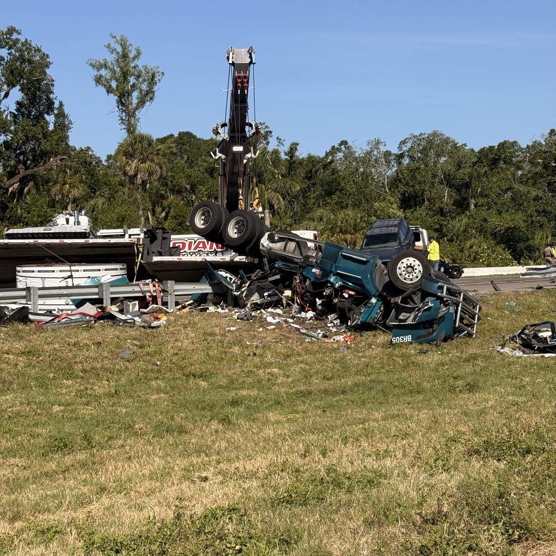 Florida Highway Patrol troopers say a hit-and-run driver started a multi-vehicle collision on Interstate 75 South in Manatee County that killed the driver of a tractor-trailer and closed the interstate for several hours on Monday, April 20, 2026.