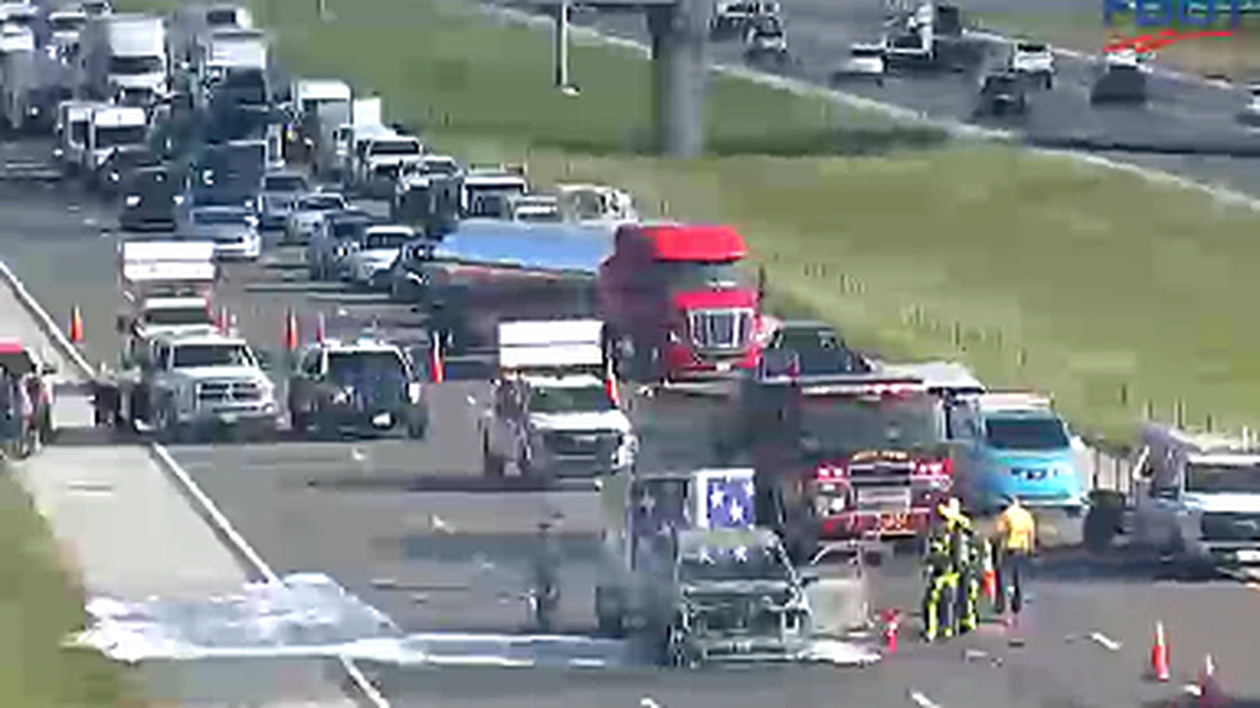 Vehicle catches fire on Interstate 75 in Manatee County, causing traffic delays