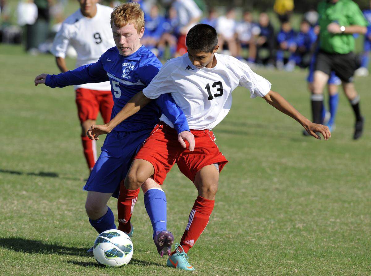 11/23/2012--The 2021 U.S. Youth Soccer National Championships are headed to Premier Sports Campus in Lakewood Ranch July 20-25. In this 2012 file photo, Palmetto’s Ben-Avir Espinal-Carbajal vies for the ball while playing East Lake in the Nike Thanksgiving tournament at Premier Sports Campus.