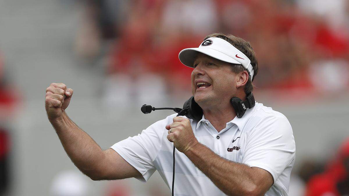 In this Sept. 15, 2018, file photo, Georgia head coach Kirby Smart directs his team during an NCAA college football game against Middle Tennessee in Athens, Ga.