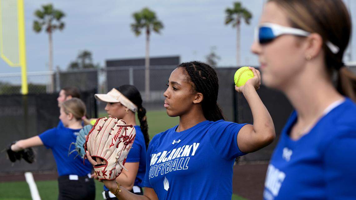 Softball recruits train at IMG’s new softball facilities on Softball Prospect Day.