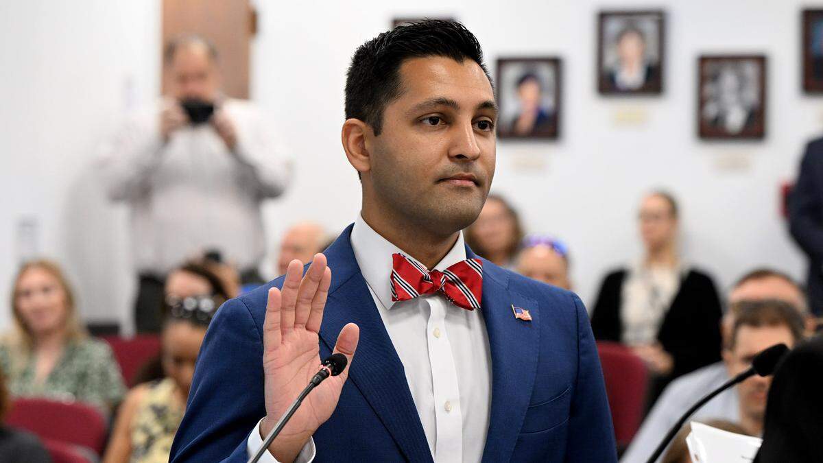 Tal Siddique is sworn in as Manatee County Commissioner for District 3 during a swearing-in ceremony in the chambers.