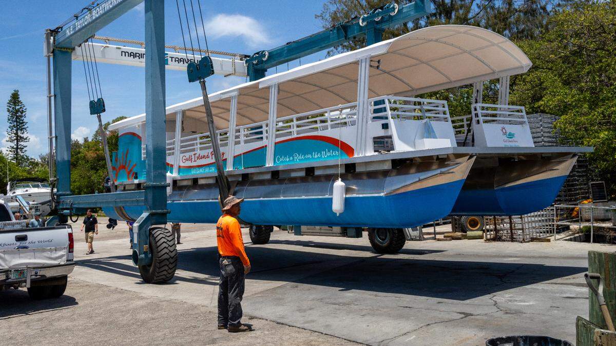 Two 50-foot catamarans have arrived for the long-awaited water taxi service to beaches in Manatee County Florida Gulf Coast.