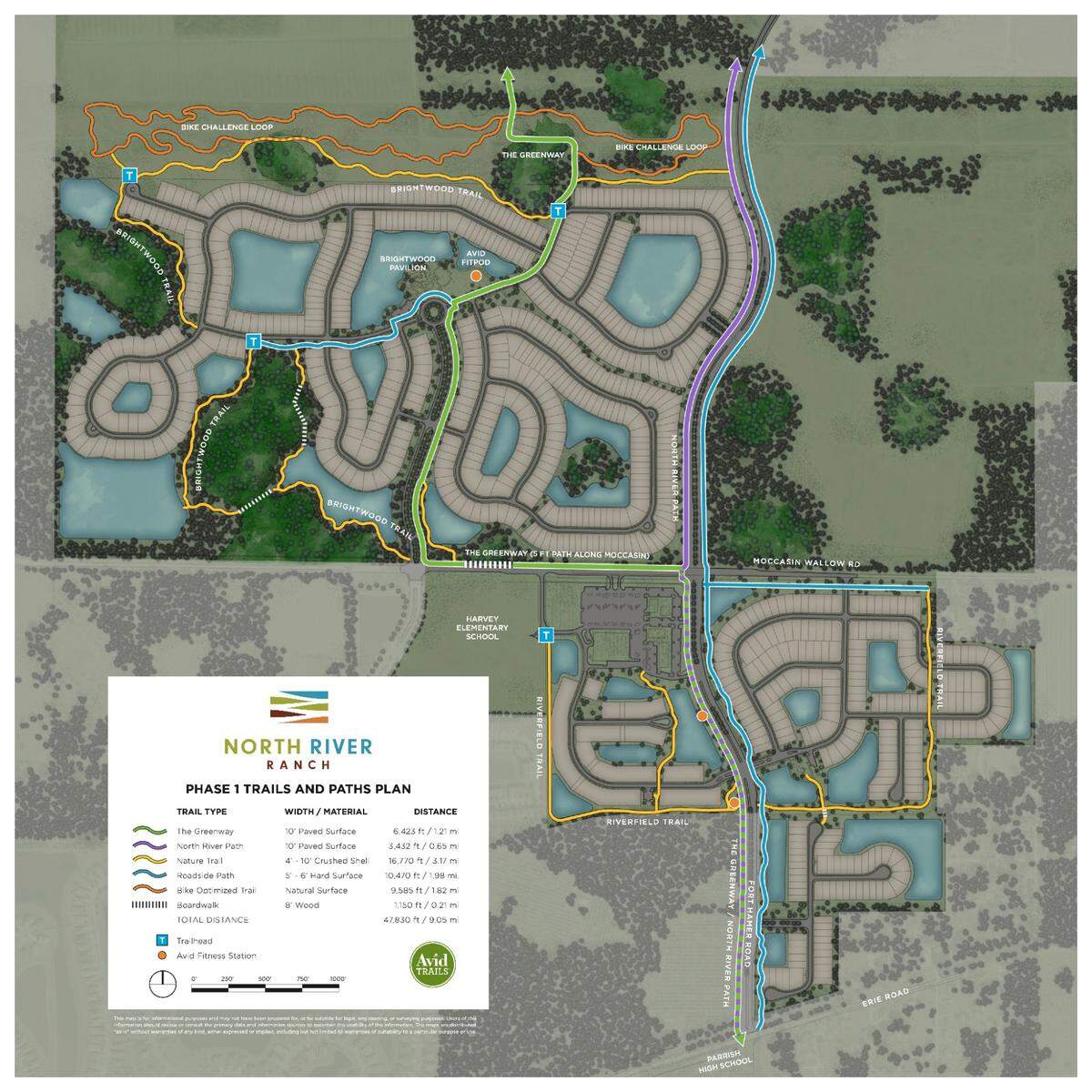 North River Ranch is planned for 24 miles of trails and paths, as shown in this site map.
