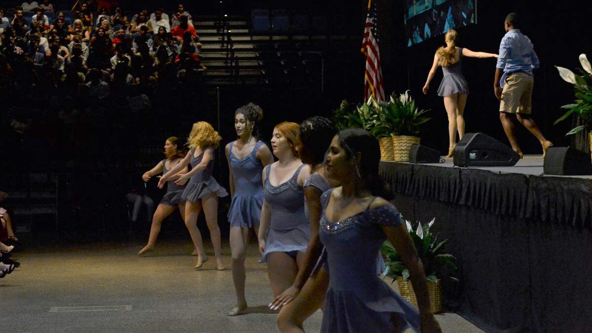 A group of graduating seniors performed a dance number during Manatee School for the Arts 2019 commencement ceremony.