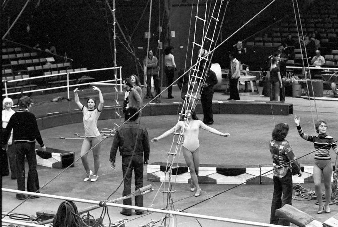 Performance rehearsals in 1977 for the Ringling Bros./Barnum & Bailey Circus.