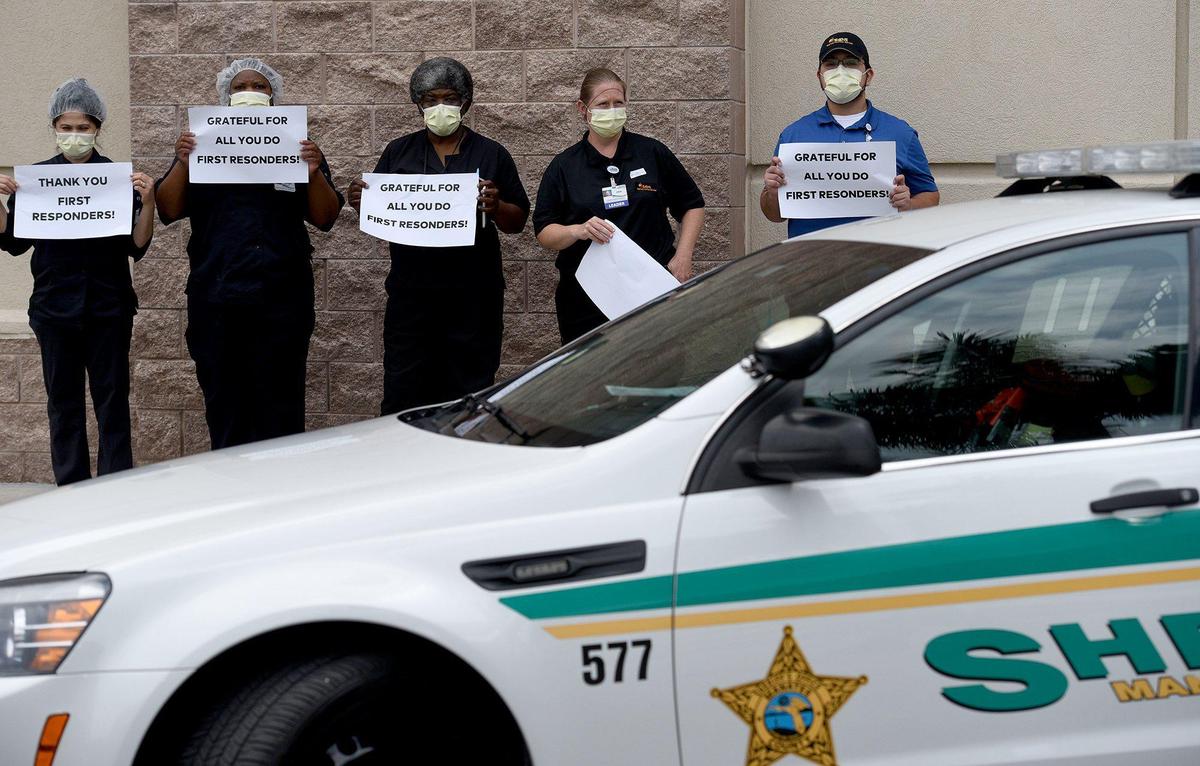 First responders from agencies in Manatee County showed up to Blake Medical Center to thank medical personnel, and they showed their appreciation for first responders. Agencies in Manatee and Sarasota Counties showed up at several medical centers simultaneously.