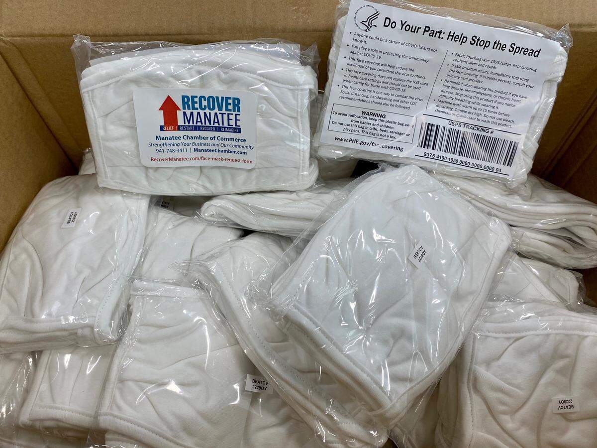 The Manatee Chamber of Commerce received 62,000 reusable cloth masks through its partnership with the Florida Department of Health for distribution free to area businesses.