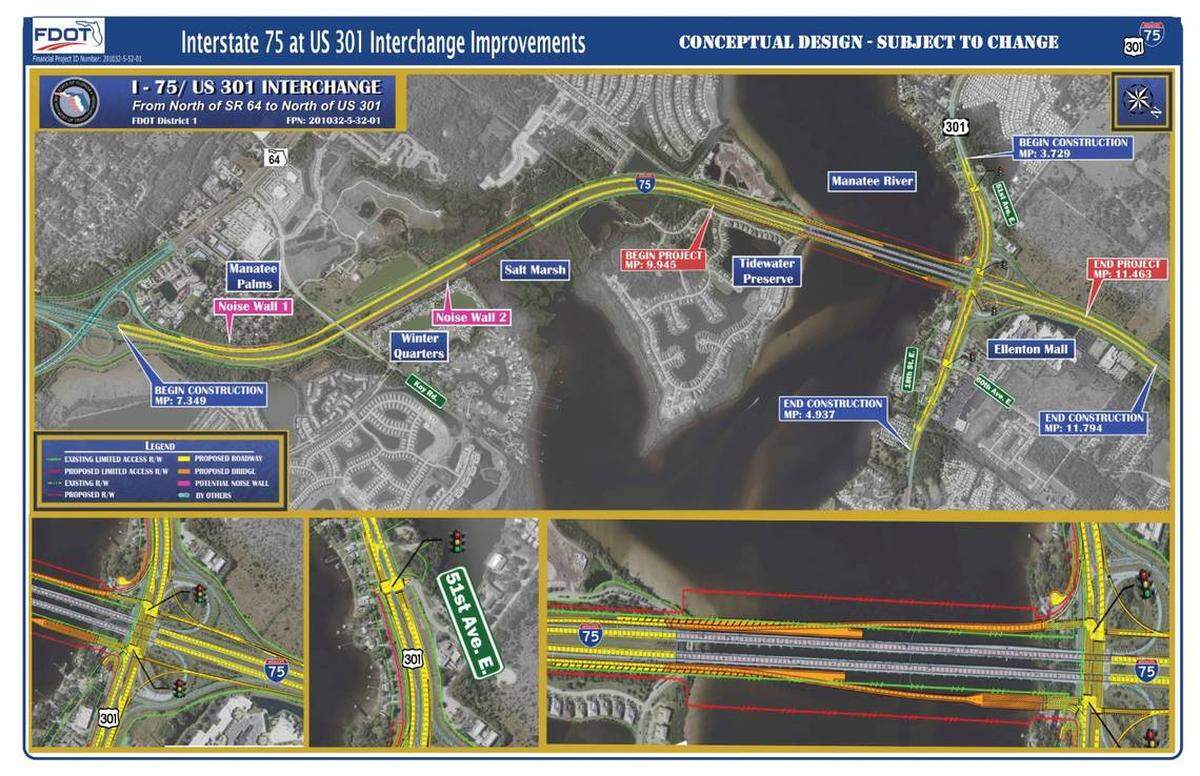 Rendering shows details of the Interstate 75-U.S. 301 interchange project which recently got underway in Manatee County.