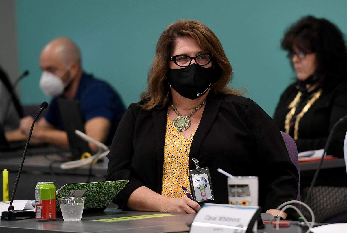 08/17/21—Commissioner Misty Servia listens to the county administrator at a meeting where the Manatee County Commission voted to lower the millage rate without impacting county services, saving the average taxpayer $50 on their upcoming property tax bill.
