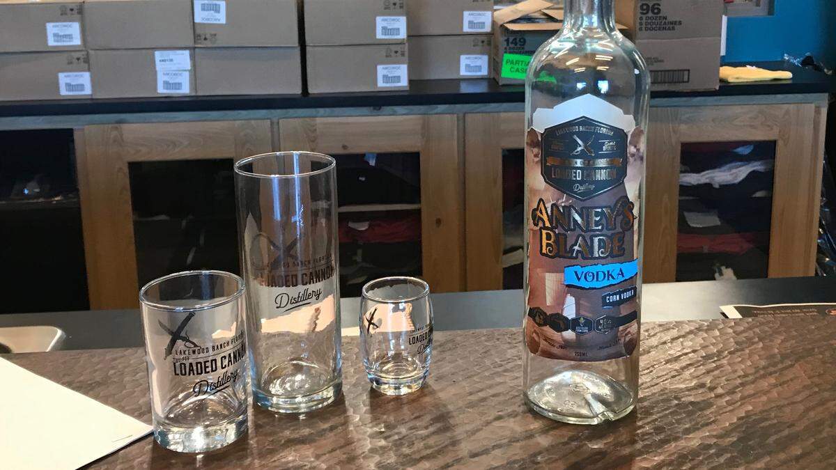 Custom glassware and labels have been made for Loaded Cannon Distillery and Tasting Room in Lakewood Ranch.