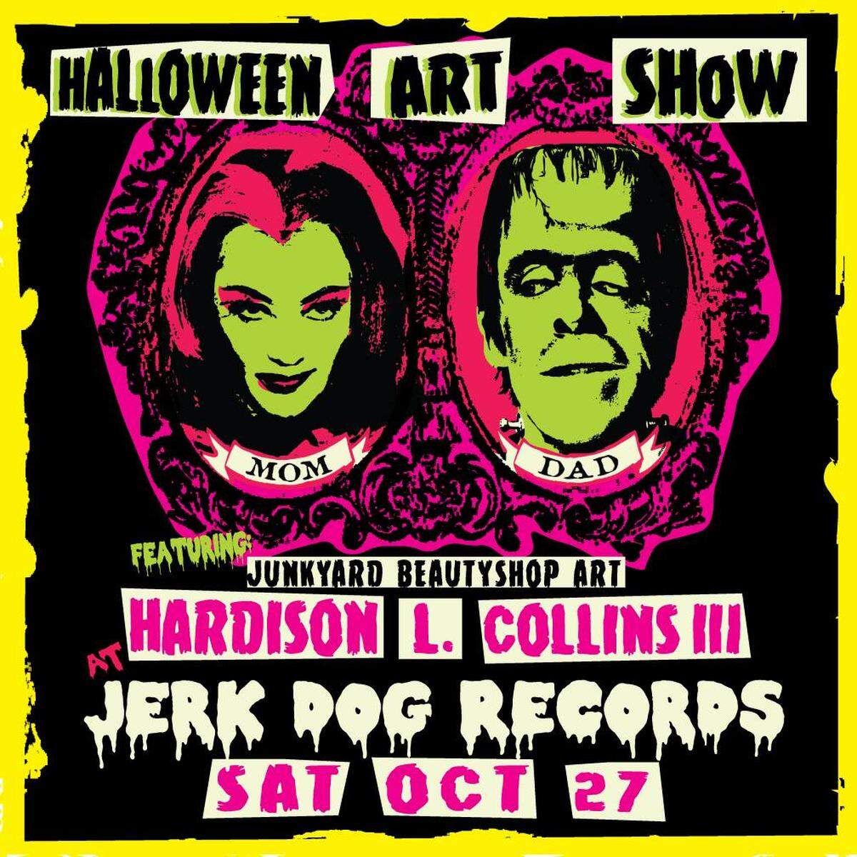 A poster for the Halloween Art Show this Saturday at Jerk Dog Records in Village of the Arts in Bradenton.
