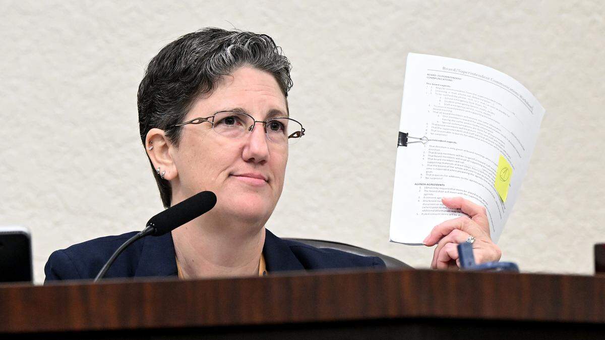 School Board Member Heather Felton met along with the rest of the Manatee County School Board for an emergency meeting on May 20, 2025. The board voted 3-2 to terminate Superintendent Jason Wysong’s contract without cause.