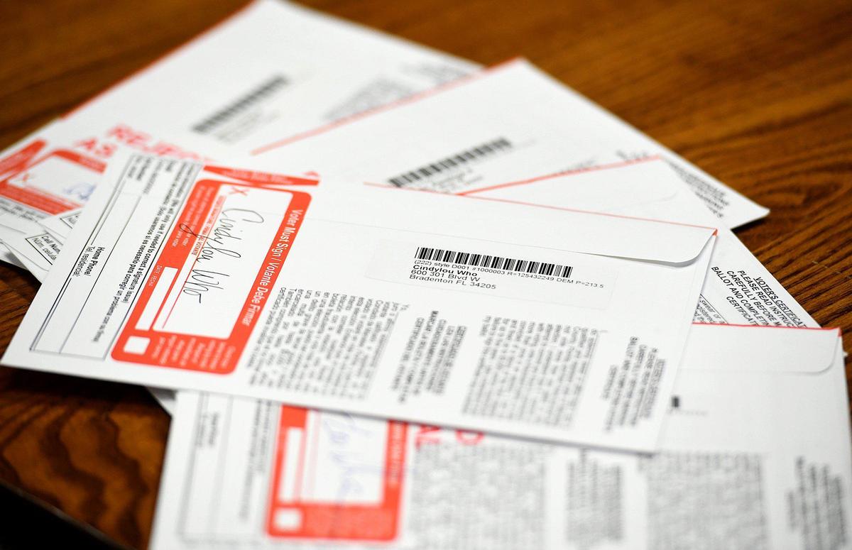 More than half of the 800 ballots that werenÕt counted in Manatee CountyÕs Aug. 18 Primary Election showed up to the Supervisor of Elections Office too late to be counted. Some ‘dummy’ mail-in ballots shown here are used for training.