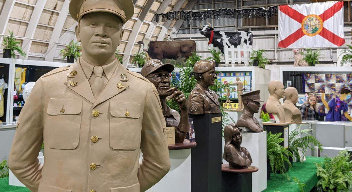 Local Dale Holbrook’s lifesize sculptures of influential figures in Manatee County history await in the Arts & Crafts Department’s display at this year’s fair. At front is famed Buffalo Soldier and Palmetto resident, Steve Lewis.