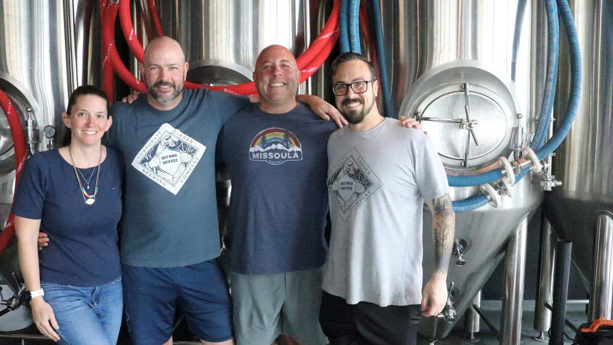 Corporate Ladder Brewing Company is marking its fifth anniversary. Shown above are Sheryl Kleppe, Blake Kleppe, Bryan Boari and James Herrholz.