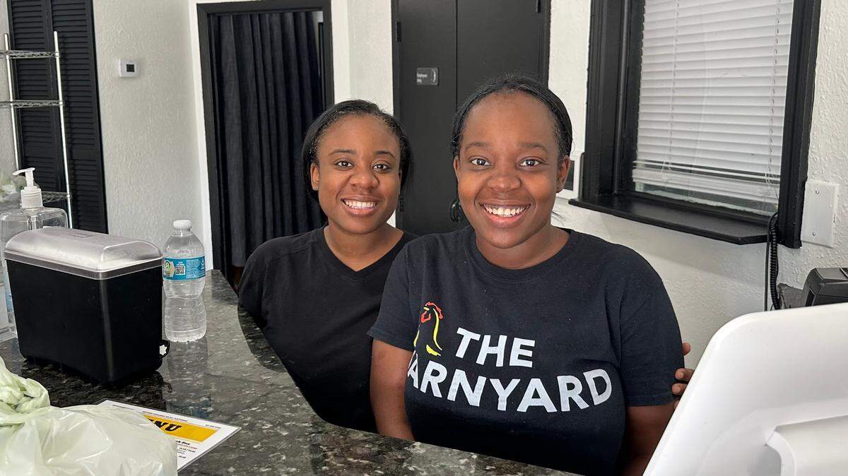 Sisters Ciliana​ Pluviose (left)​ and Gladys Jean, owners of The Barnyard restaurant, have moved into new space at 624 Martin Luther King Ave. W., Bradenton. One of their best sellers is the Barnyard Betty, which comes in original or buffalo versions.