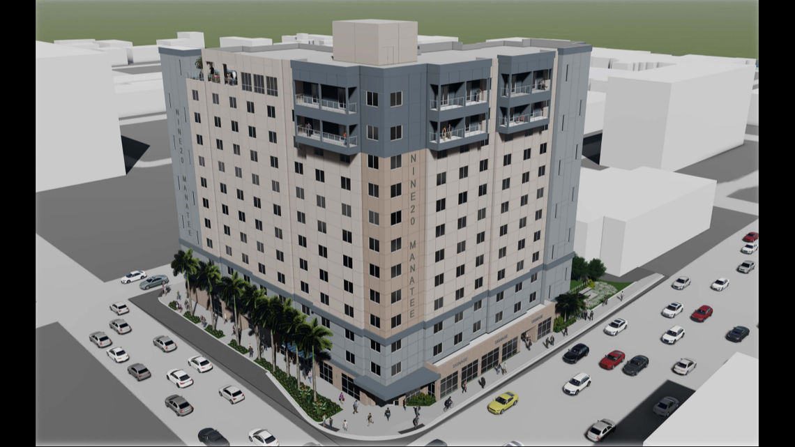 NDC Construction Company updated the renders for its Nine20 Manatee project in downtown Bradenton. The 12-story building will now feature protruding balconies on the 11th and 12th floors, as well as a shade awning that covers the sidewalk on the ground floor.&nbsp;