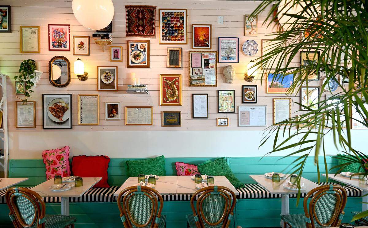The colorful, eclectic dining room at Florence and the Spice Boys in the UTC Mall on April 25, 2025.