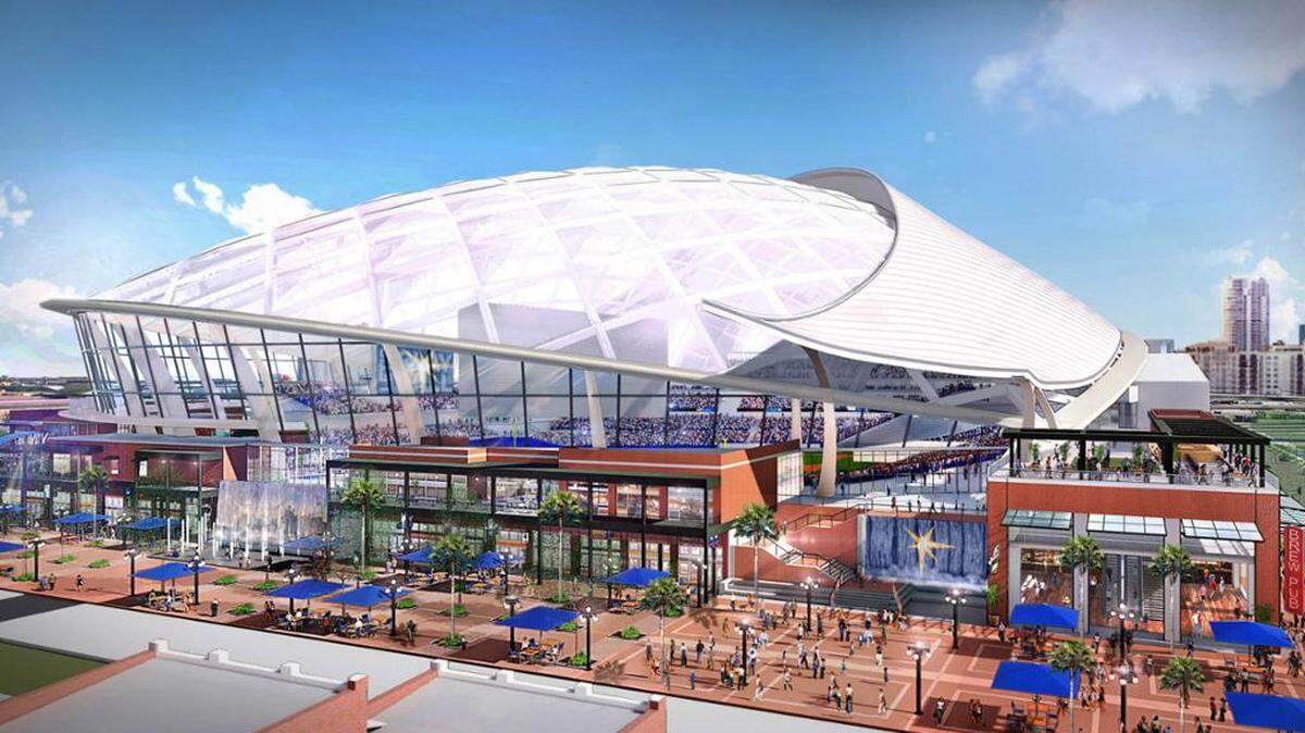 Artist rendering of the new proposed Tampa Bay Rays stadium for Ybor City in Tampa.