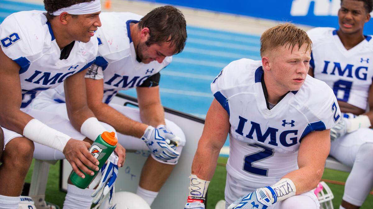 IMG Academy's Bryce Beard (2) reeled in two interceptions for the Ascenders against Montvale. PROVIDED PHOTO