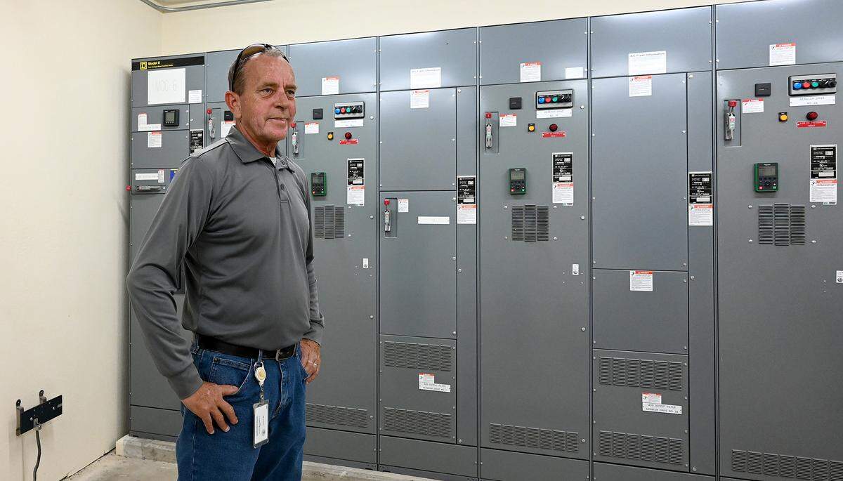 The City of Bradenton has been undergoing major upgrades to the water treatment plant with plans to have a new deep injection well finished in 2028. Donald DeMonia, construction manager, shows the new electrical room on Oct. 24, 2025.
