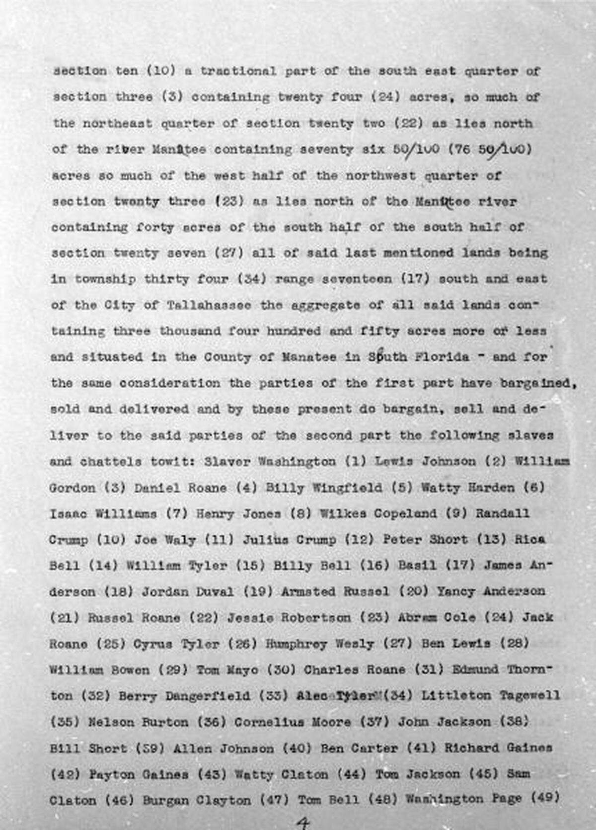 A list of the enslaved people at the Gamble Plantation includes Nelson Burton, Chandra Carty’s great-great-grandfather.
