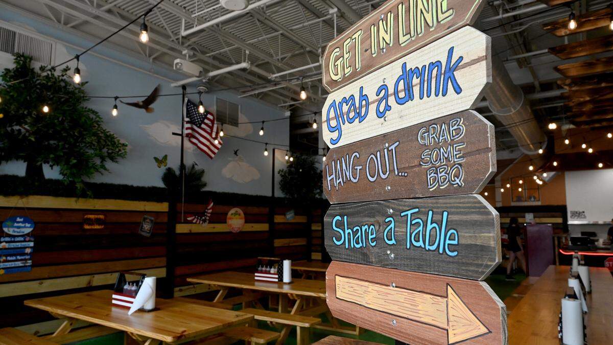 The dining area at the Twisted Pit BBQ on Main Street in Lakewood Ranch.