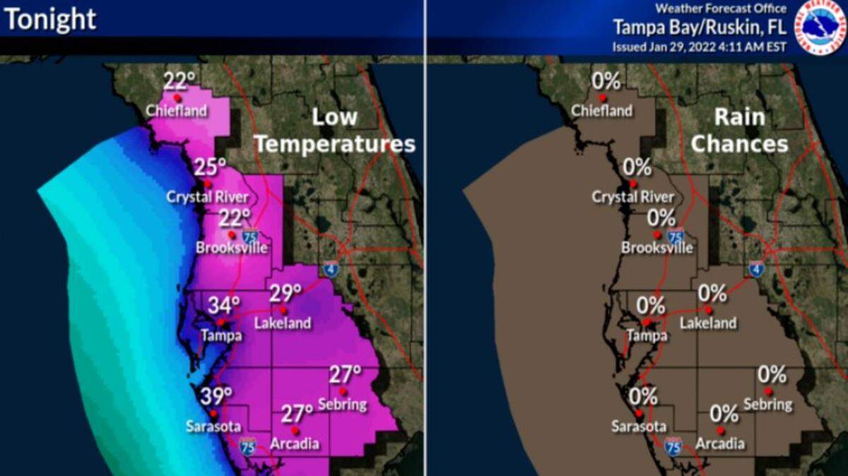 The majority of Florida’s coastal counties issue freeze warnings, including Manatee County, Sunday could be the coldest day of the winter season with temperatures near 20 degrees.