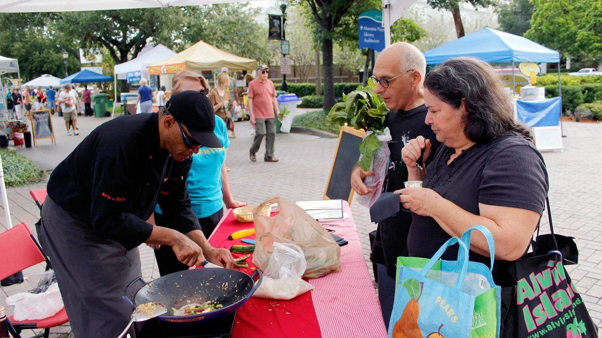 The Bradenton Farmers Market will be 9 a.m.-2 p.m. Saturdays through May. This week's "Friendly Food Fight," is a kickoff event for Eat Local Week (Oct. 24-30) and a celebration of National Food Day. Participating chefs will create either a dish that stars vegetables, with meat, poultry or fish as a side dish, or a vegetarian dish. Chefs include Jim Copening of Arts & Eats, pictured above; Fernando Drago of Drago's; Gaetano Cannata of Ortygia; Erik Walker of the Sandbar and Dave Shiplett of Soma Creekside. 
 PHOTO PROVIDED