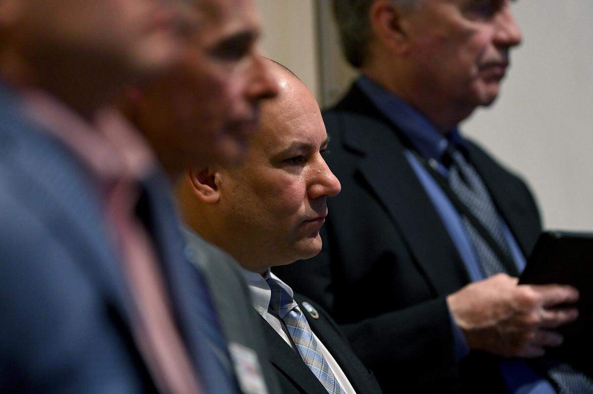 Manatee County Commissioner Kevin Van Ostenbridge listens from the crowd during a Manatee County delegation meeting at Bradenton City Hall on Jan. 12, 2023.