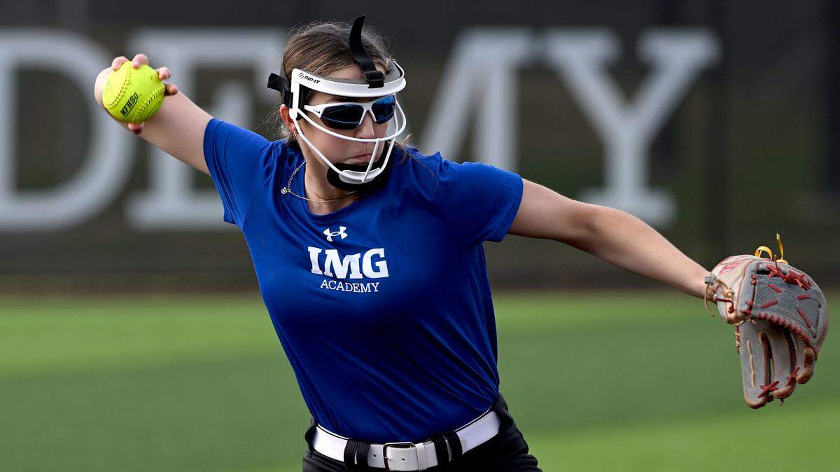 McKenna Cassidy practices at IMG’s new softball facilities on Softball Prospect Day.