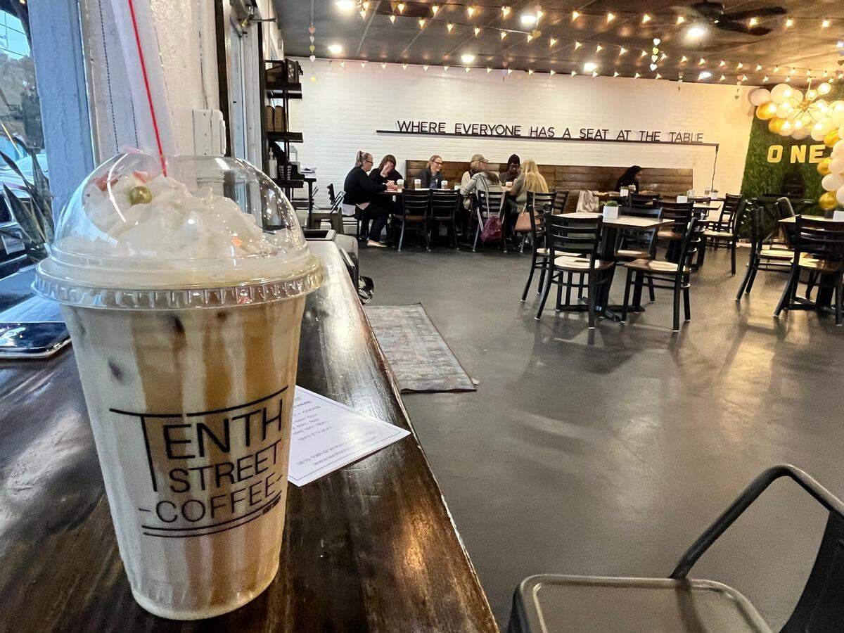 Tenth Street Coffee 1810 10th St W in Palmetto recently celebrated one year of business on Feb.1,2022. Tenth Street coffee shop is a meeting place that brings the local community together.Above is one of the shop’s seasonal iced coffee drinks.